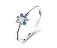 Colorful flower Designed with CZ Silver Ring NSR-3937